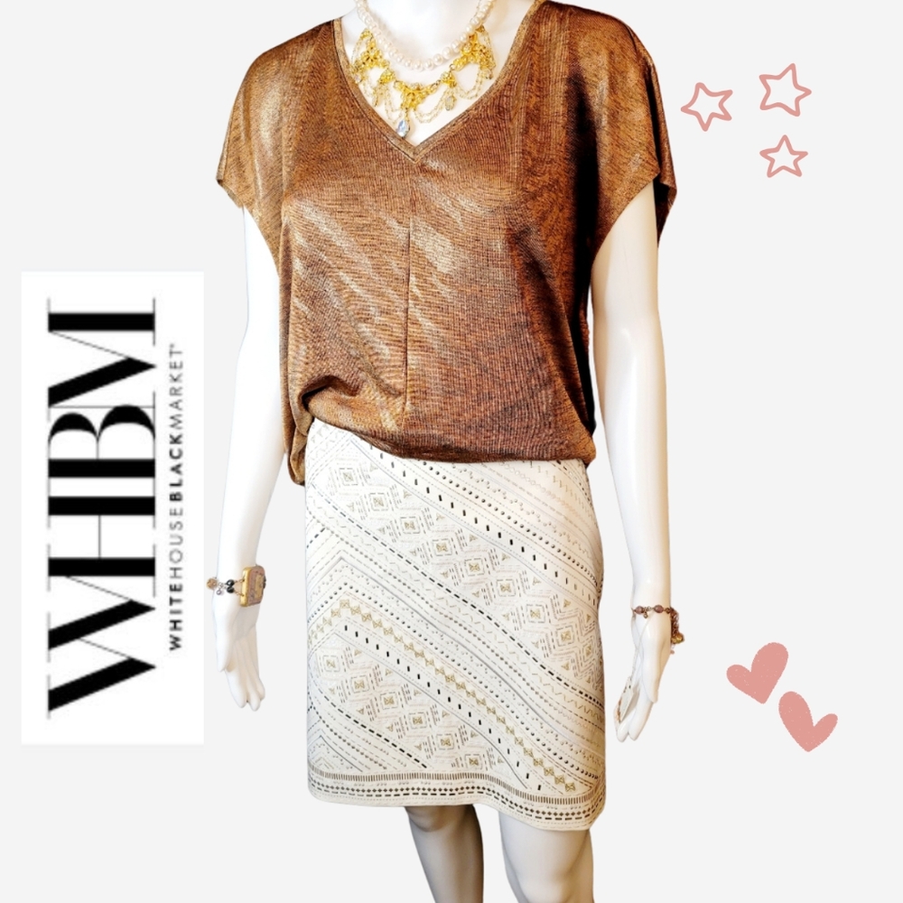 White House Black Market Women's Cream Beaded Skirt Sz 14/16